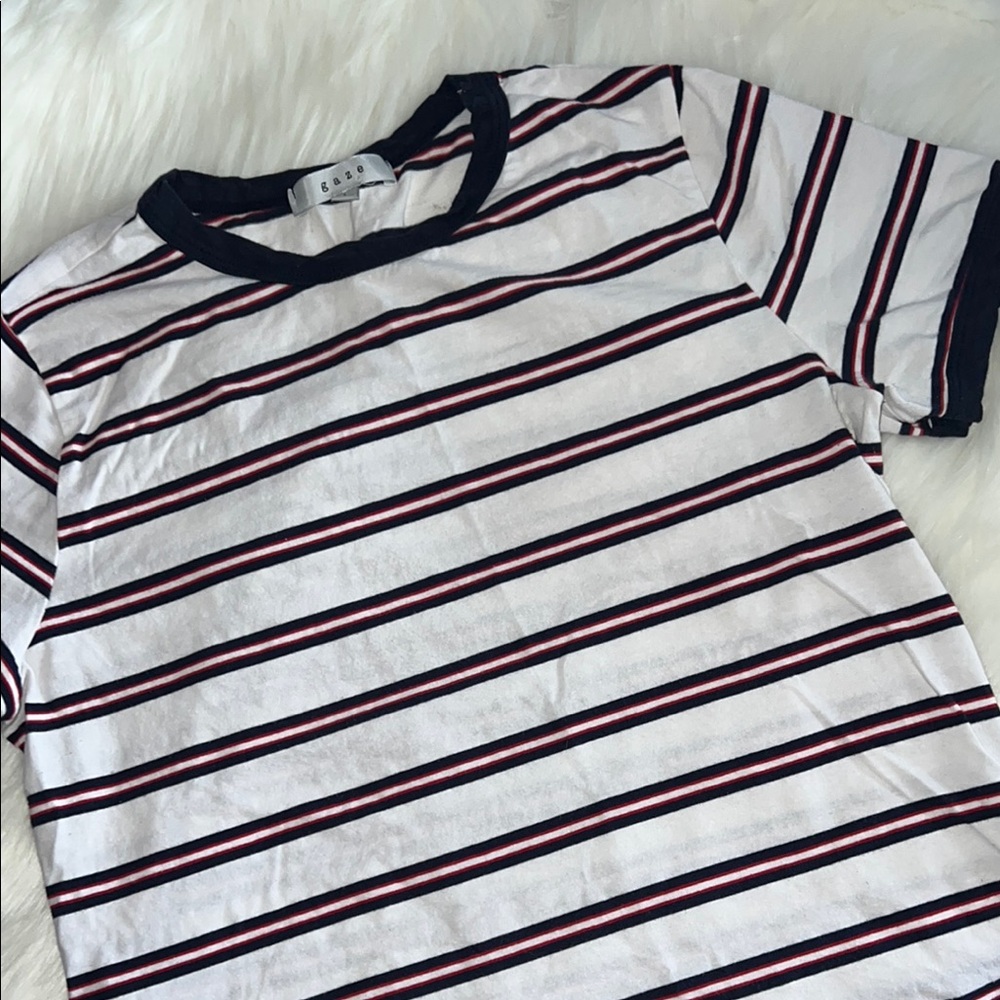 Cropped Striped T-Shirt with Blue and Red Accents
